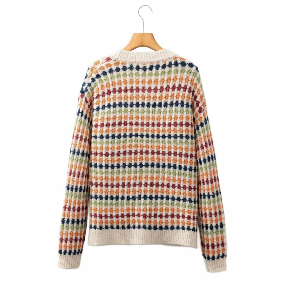 NEW 1 THE WOMAN dotty pattern v neck sweater cardigan in brown - Picture 7 of 7